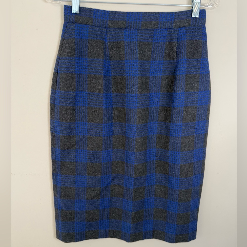 Blue and Gray Plaid Pencil Skirt - size 10